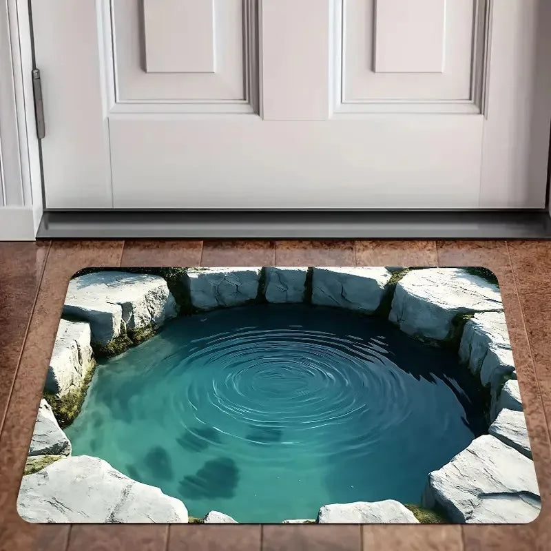 3D Koi Pond Decorative Doormat – Non-Slip Fade-Resistant Washable Flannel Entrance Mat