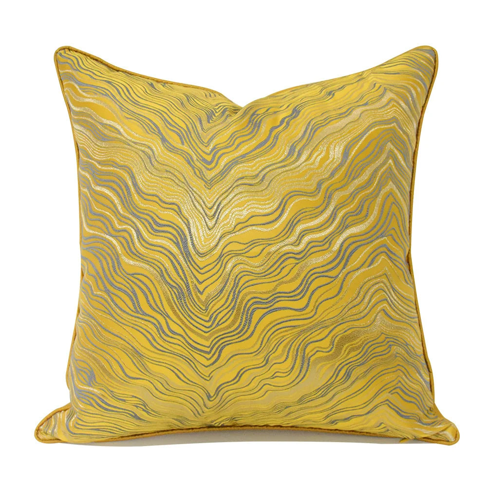 Geometric-Line Jacquard Throw Pillow Cover – 17.72 in Square, 7 Colors (Blue, Green, Beige, Yellow & More)
