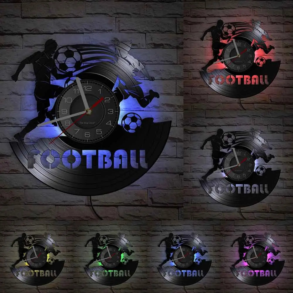 Football Vinyl Record Wall Clock – 30 cm Quartz Decor with Optional LED, Designs 1–5
