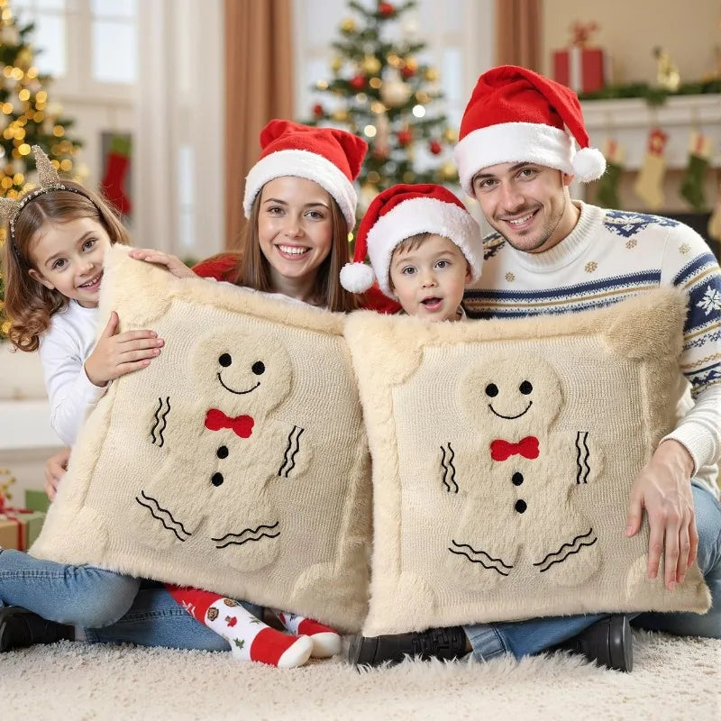 Gingerbread Christmas Pillow Covers – Plush Embroidered Set of 2, Four Designs