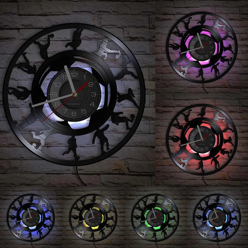 Football Vinyl Record Wall Clock – 30 cm Quartz Decor with Optional LED, Designs 6–10