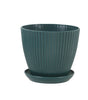 Round Plastic Planter with Tray – Modern Vertical Striped Flower Pot for Indoor & Outdoor Plants