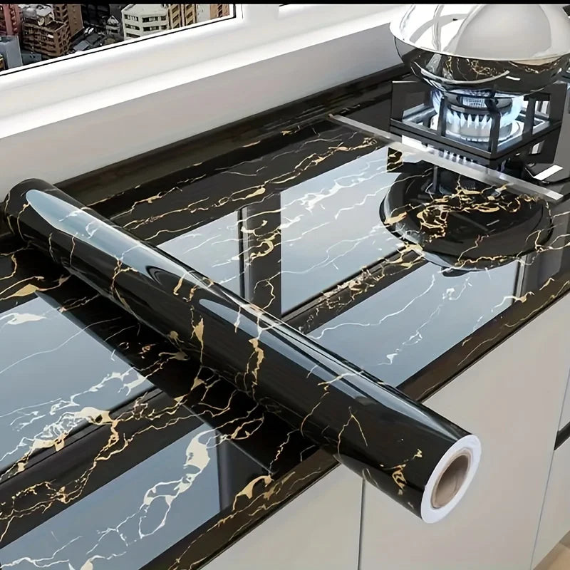 Black Marble Waterproof & Oil-Resistant Self-Adhesive PVC Wall Sticker
