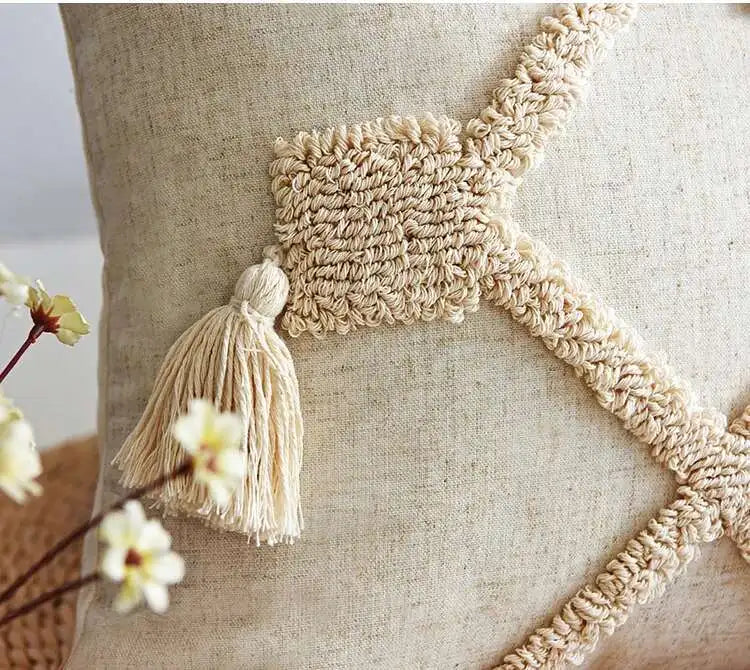 Beige Tufted Tassel Pillow Cover – Geometric Square & Lumbar Designs