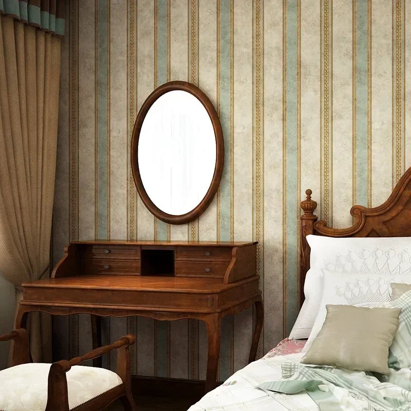 Vintage Retro Striped Waterproof Vinyl Traditional Wallpaper – Non-Self-Adhesive, Mould-Resistant & Fireproof