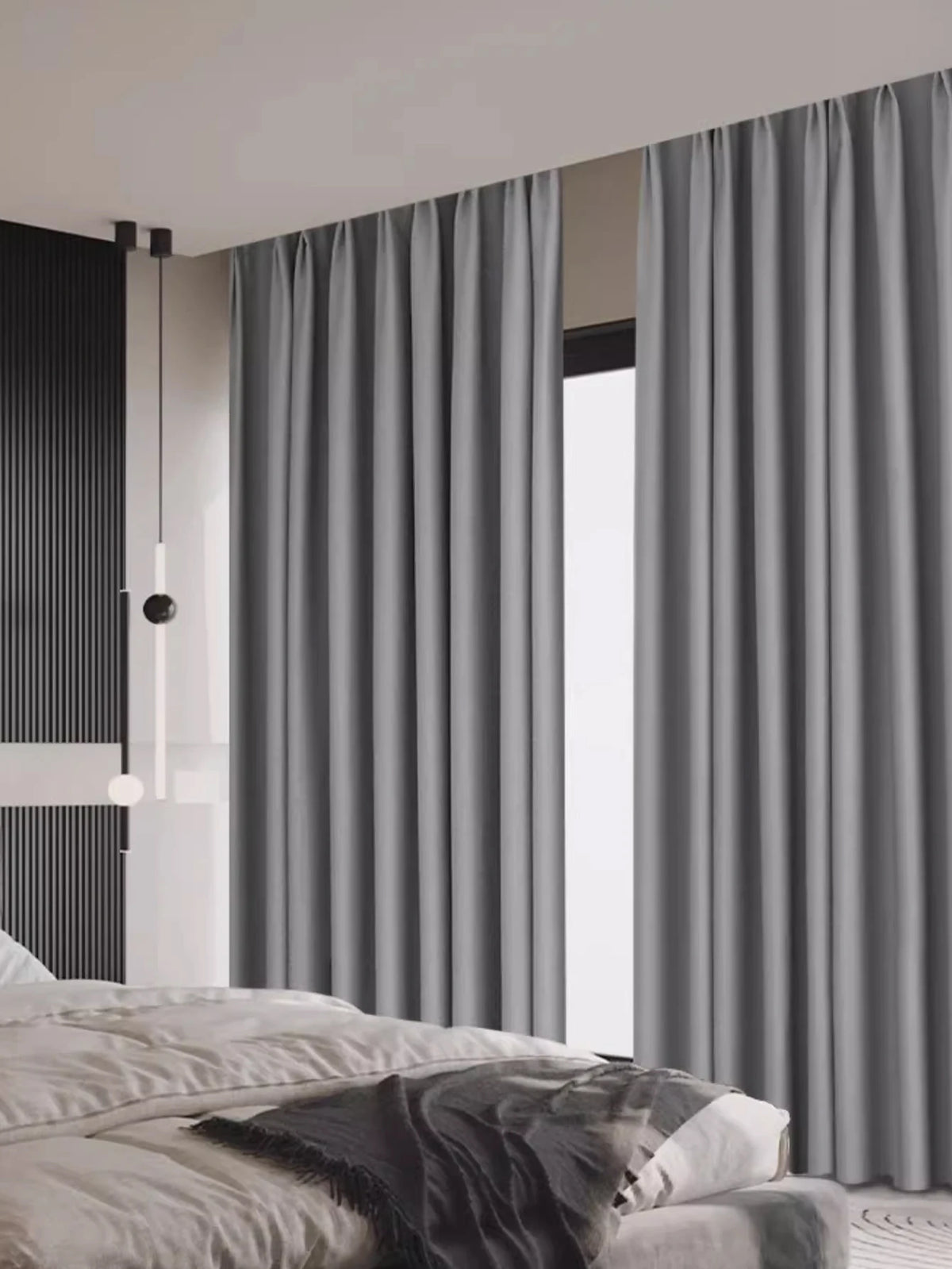 Light Gray Double-Layer Semi-Light Blocking Curtain Panel – 4 Hanging Styles