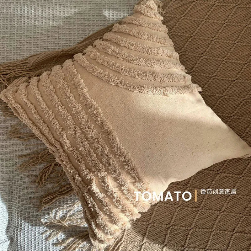 Bohemian Embroidered Tassel Polyester-Cotton Pillow Cover – Designs 1–8, 45 × 45 cm