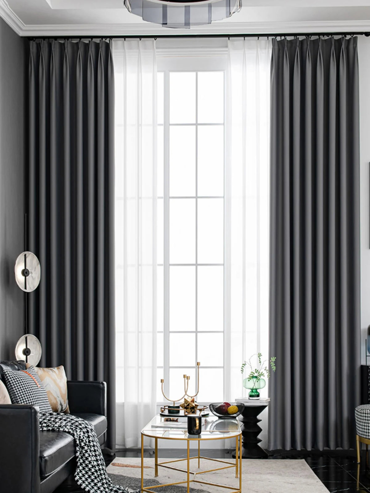 Dark Gray 200 GSM Double-Layer Semi-Light Blocking Curtain Panel – 3 Hanging Styles