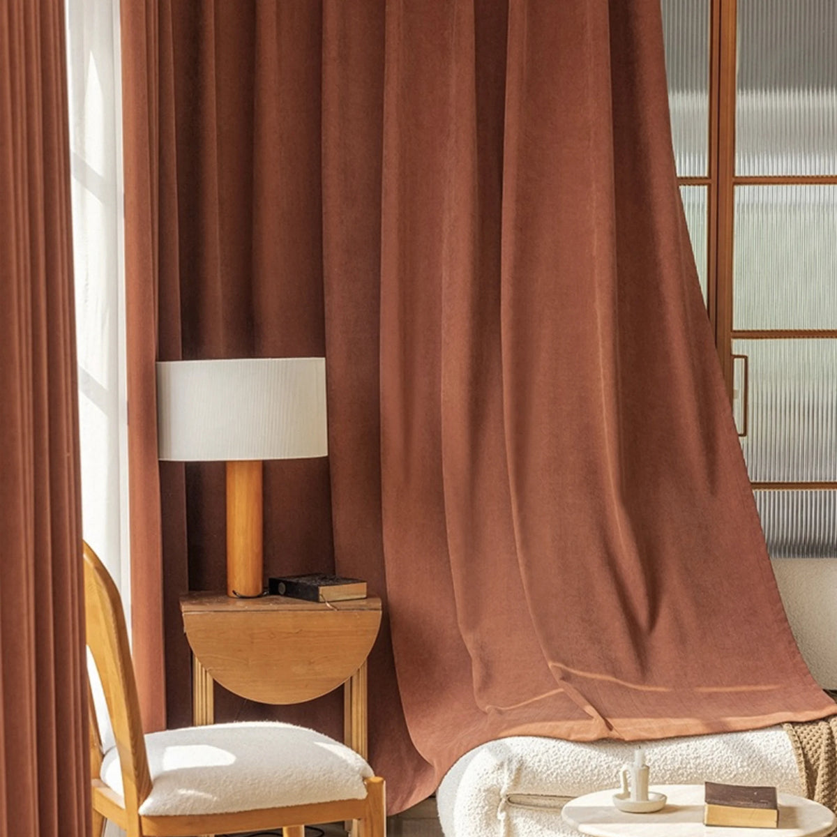 Burgundy Double-Layer Semi-Light Blocking Curtain Panel – 3 Hanging Styles