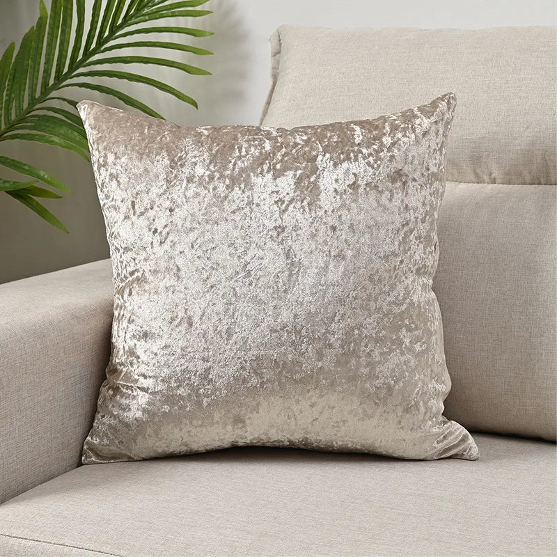White or Champagne Crushed-Look Polyester Velvet Pillow Cover – 1 Piece, 40–70 cm Square, 30 × 50 or 50 × 70 cm Rectangle