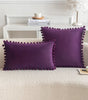 *Purple, Black & Gray Pompom Polyester Velvet Pillow Cover – 17.72 or 19.69 in Square / 11.81 × 19.69 in Lumbar (45 × 45, 50 × 50 or 30 × 50 cm), 1 Piece