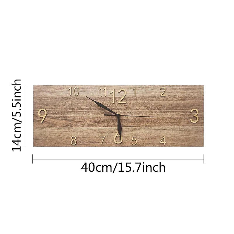 Rectangular Wooden Quartz Wall Clock – Raised Numerals, 15.75 × 5.51 in#