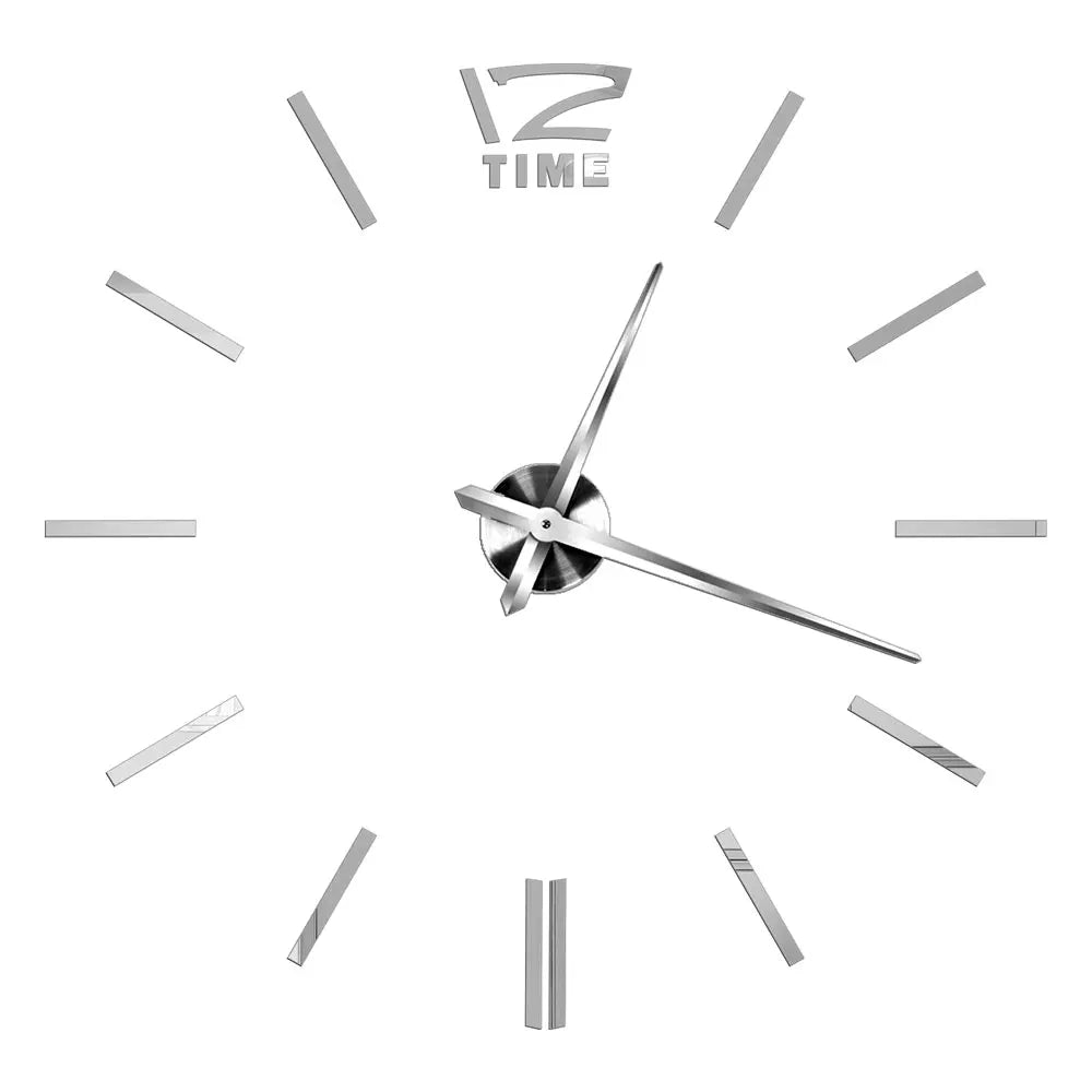 Large Silver Acrylic Mirror DIY Wall Clock – Five Designs, Adjustable Diameter