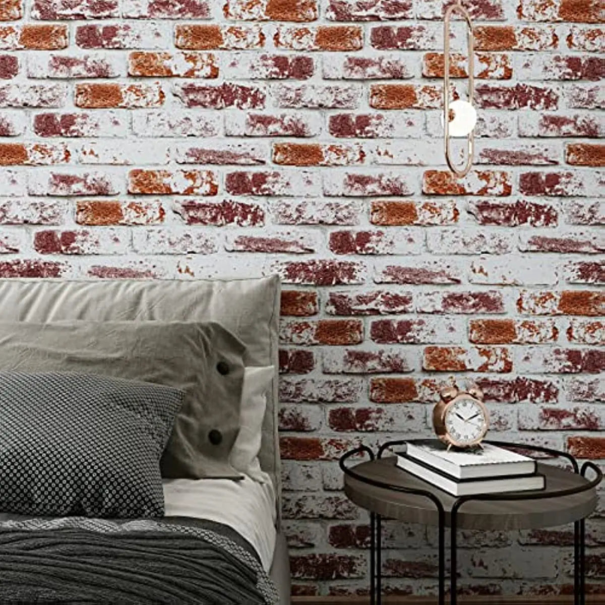 Rustic Painted Red Brick Waterproof Vinyl Peel-and-Stick Wallpaper – Removable & Oil-Resistant