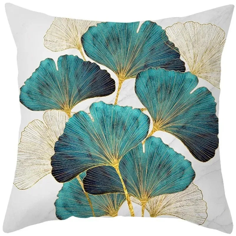 Ginkgo & Floral Polyester Pillow Cover – 17.72 × 17.72 in (45 × 45 cm), 1 Piece