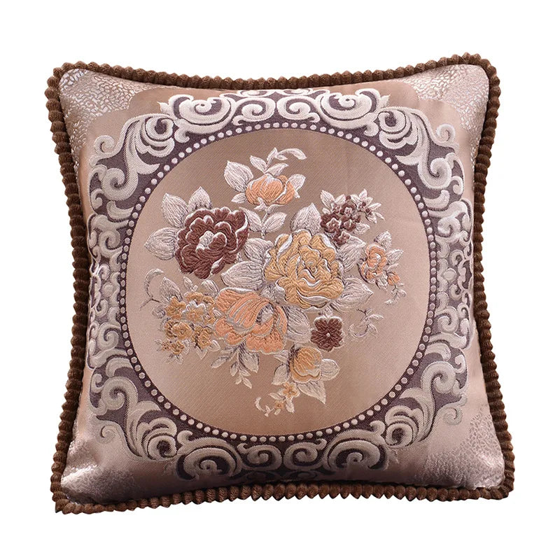 Floral Medallion Pillow Cover – Embroidered Bouquet, 18.90 in Square