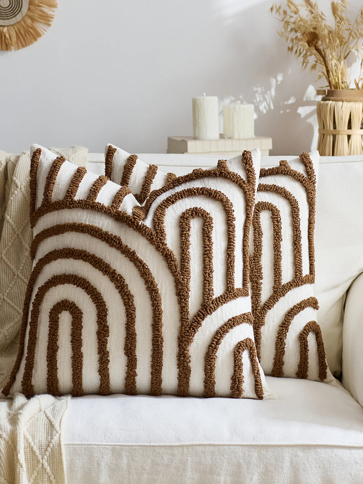 Chocolate Geometric Polyester Cushion Covers with Embroidery – 17.72 in (45 cm) Square, Set of 2