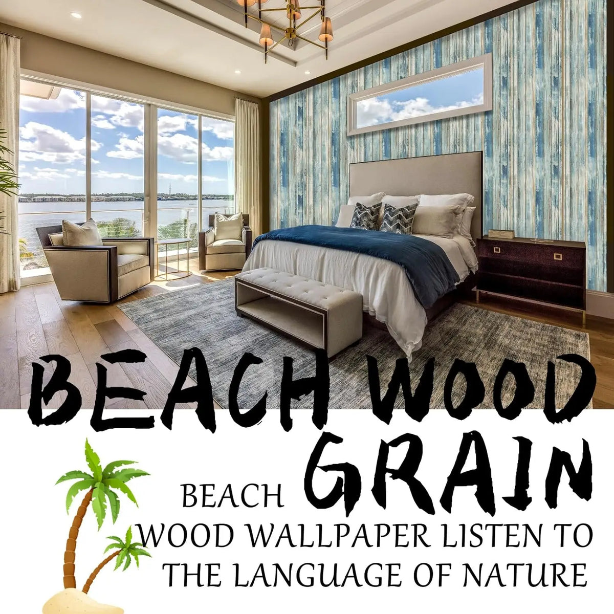 Blue Distressed Wood Waterproof Vinyl Peel-and-Stick Wallpaper for Cabinets & Walls