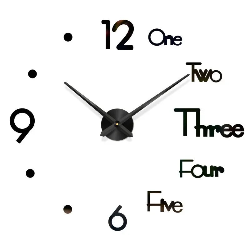Large Black DIY Acrylic Wall Clock – 12 Designs, 36 or 48 Inch