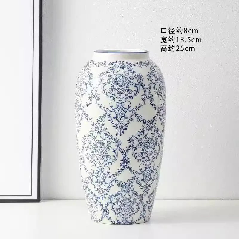 Retro Ceramic Vase – Light Luxury Tabletop Flower Vase for Living Room Decor