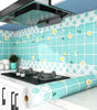 White Marble & Deep Blue Kitchen Stove Oil-Proof Peel and Stick Wallpaper – Waterproof, High Temperature Resistant Self-Adhesive Contact Paper