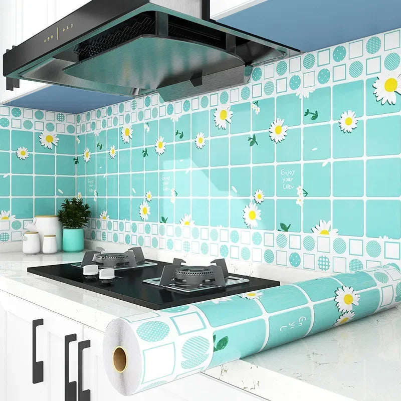 White Marble & Deep Blue Kitchen Stove Oil-Proof Peel and Stick Wallpaper – Waterproof, High Temperature Resistant Self-Adhesive Contact Paper