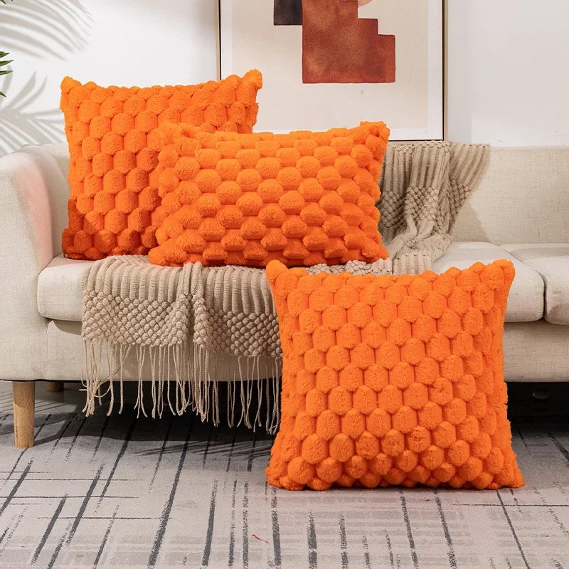 Woven Plush Throw Pillow Cover – Yellow, Orange & Khaki