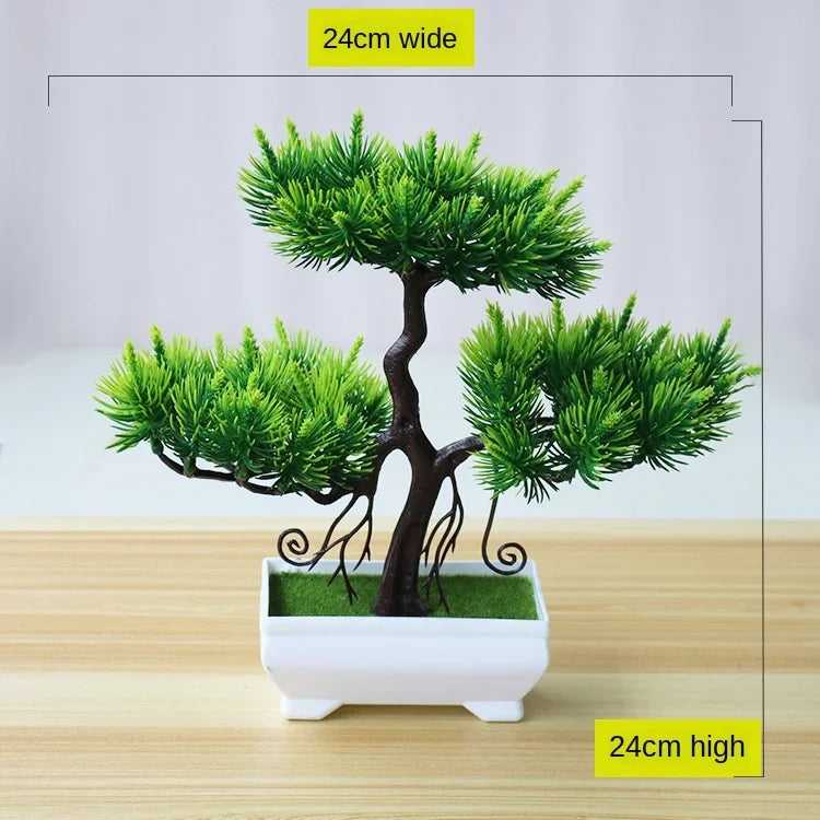 Small Artificial Bonsai Potted Plant – Green Faux Tree Ornament for Home, Garden & Hotel Decor