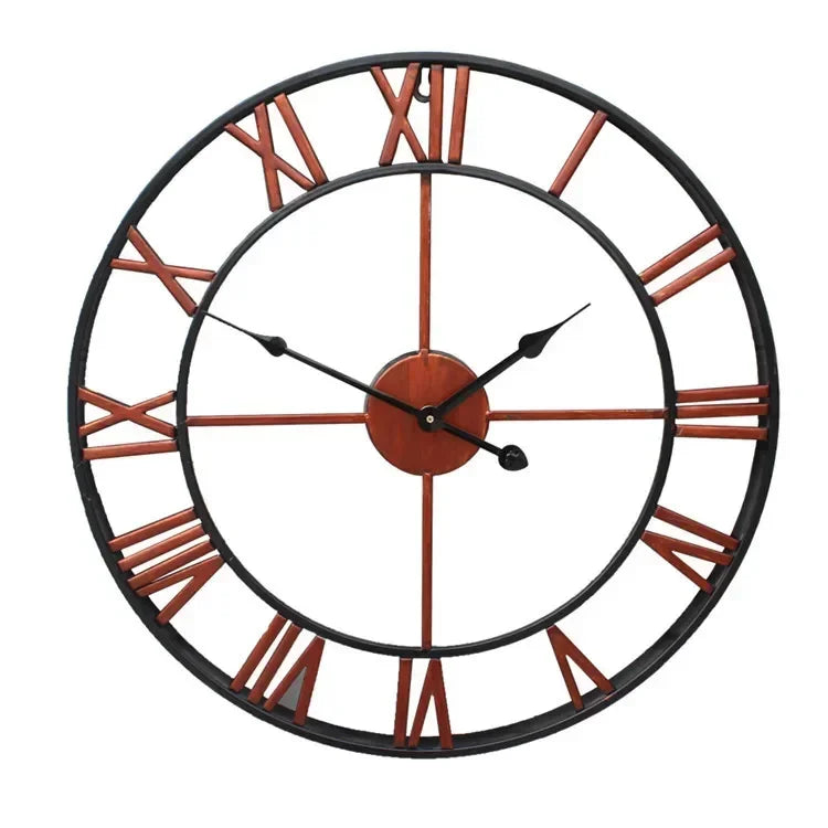 40 cm Nordic Metal Roman Numeral Wall Clock – Antique-Style Quartz Indoor/Outdoor Decor, 4 Finishes