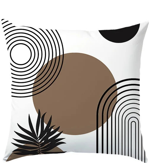 Modern Geometric Leaf-Print Polyester Pillow Cover – Designs 1 & 4, 4 Sizes
