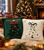 Christmas Tree Appliqué Pillow Covers – Green and Beige, Set of 2, 17.72 in