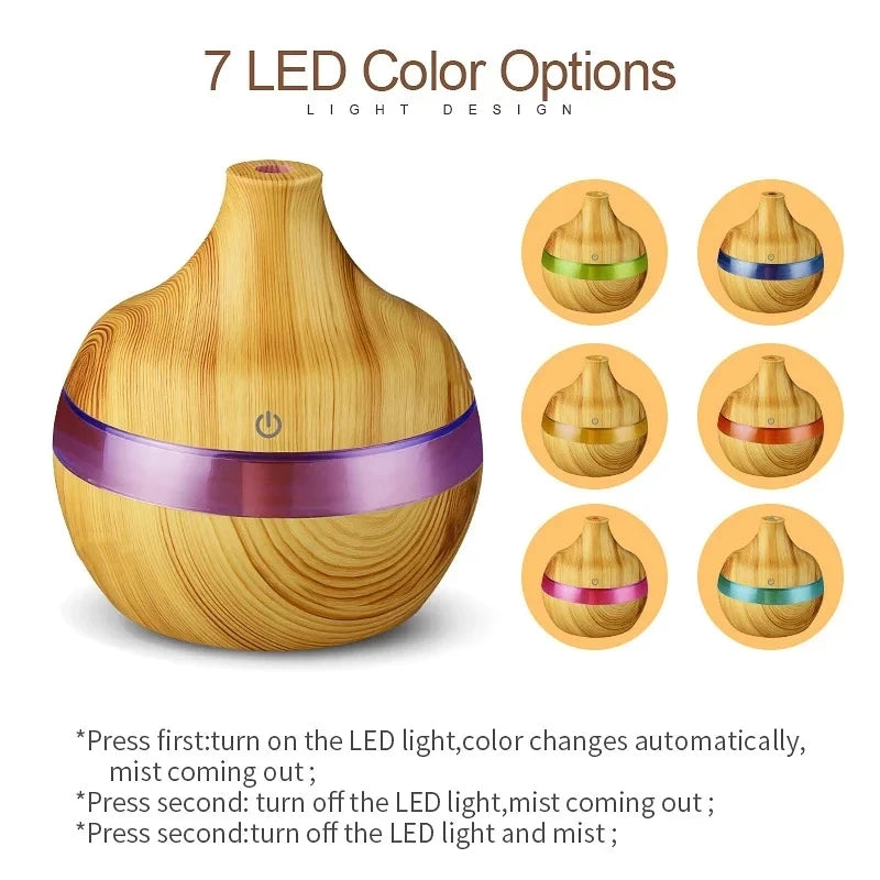 300ml Wood-Look Ultrasonic Aroma Diffuser for 20–40 m² Rooms