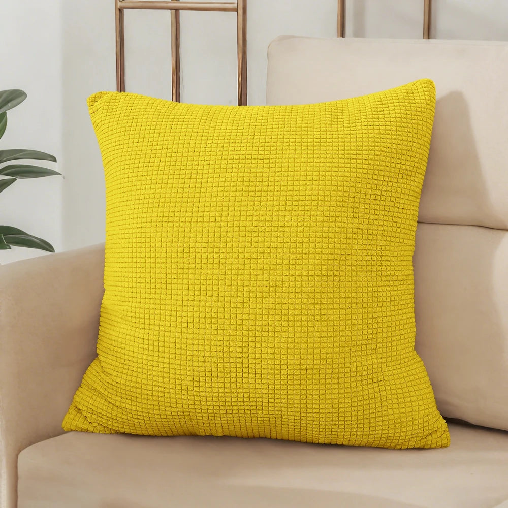 Solid Lemon Yellow Jacquard Polyester Pillow Cover – 8 Sizes