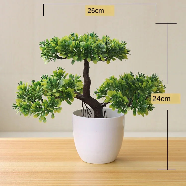 Small Artificial Bonsai Potted Plant – Green Faux Tree Ornament for Home, Garden & Hotel Decor