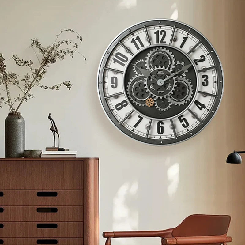 46 cm Moving Gears Wall Clock – Industrial Steampunk Roman Numeral Quartz Decor, 4 Designs