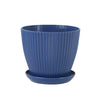 Round Plastic Planter with Tray – Modern Vertical Striped Flower Pot for Indoor & Outdoor Plants