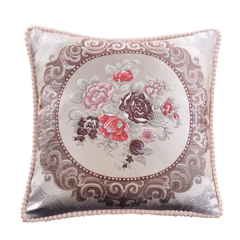 Floral Medallion Pillow Cover – Embroidered Bouquet, 18.90 in Square