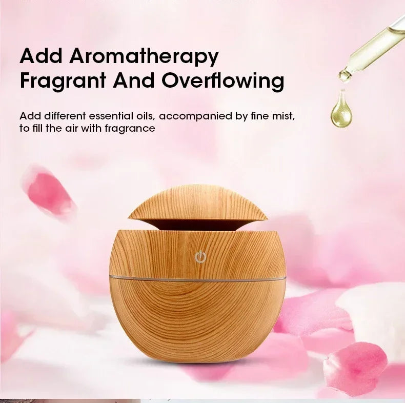 200ml Mini Wood Grain USB Humidifier with LED Night Light