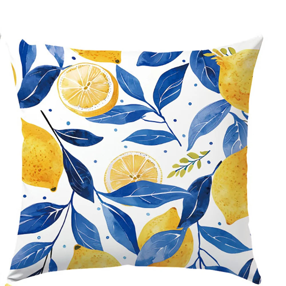 Coastal Lemon Polyester Pillow Covers, Set of 4 – 15.75, 17.72, 19.69 or 23.62 in Square (40, 45, 50 or 60 cm)