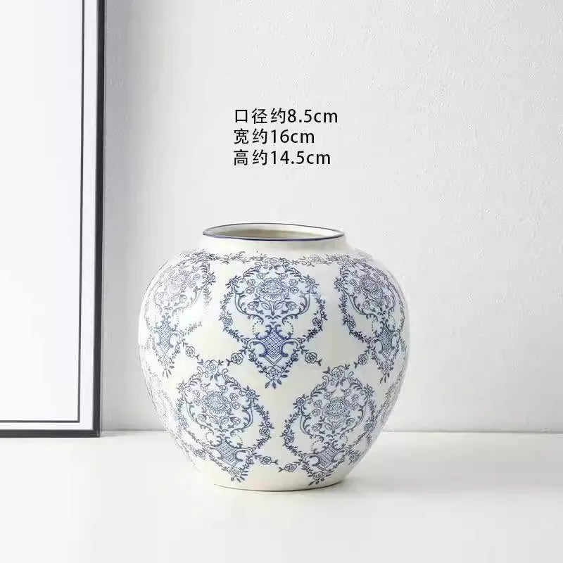 Retro Ceramic Vase – Light Luxury Tabletop Flower Vase for Living Room Decor