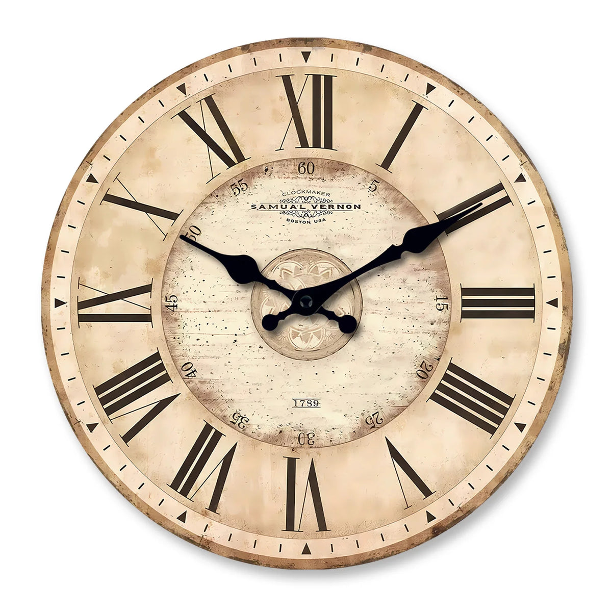 Distressed Beige Roman Numeral Wall Clock – Silent Quartz, Four Sizes