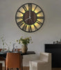 24-Inch LED Roman Numeral Wall Clock – Silent Battery-Operated Wood & Iron Decor