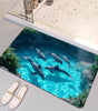 Shark & Aquatic Print Absorbent Non-Slip Flannel Door Mat – Washable Polyester Mat for Bathroom & Entrance