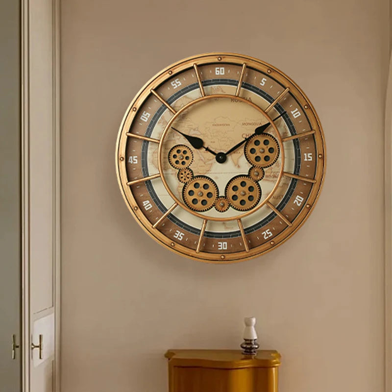 46 cm Moving Gears Wall Clock – Industrial Steampunk Roman Numeral Quartz Decor, 4 Designs