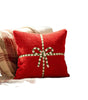 Red Plush Christmas Gift-Bow Pillow Cover – Embroidered Polyester, 17.72 in, 1 Piece only