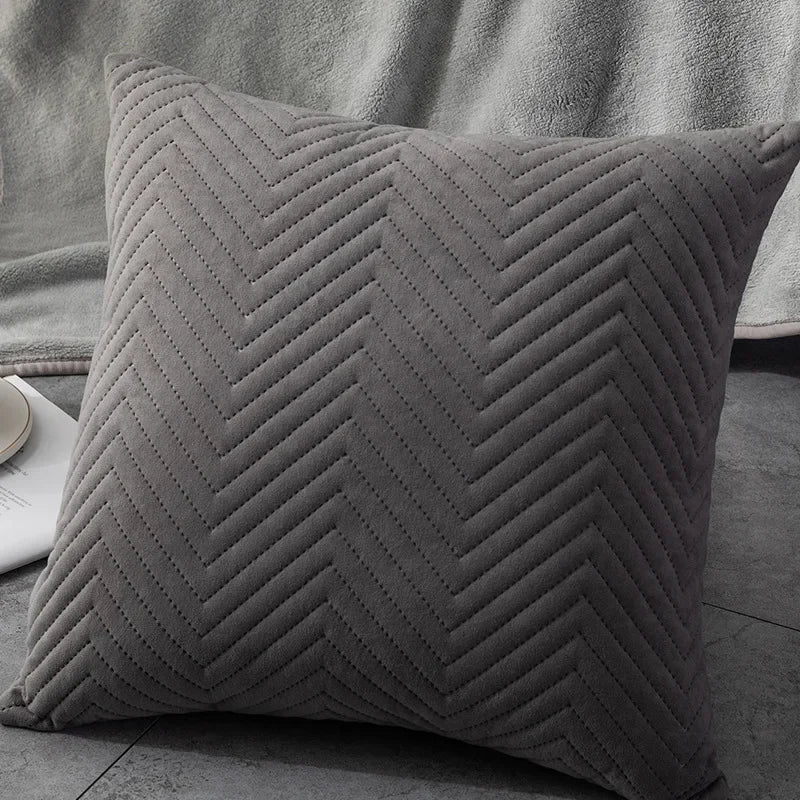 Neutral Chevron Quilted Velvet Pillow Covers – 17.72 in Square