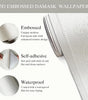 3D White Embossed Damask Waterproof & Oil-Resistant Vinyl Peel-and-Stick Wallpaper – Extra Thick & Removable