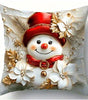 Red-Hat Snowman Christmas Pillow Cover – Floral Peachskin Print, Machine Washable
