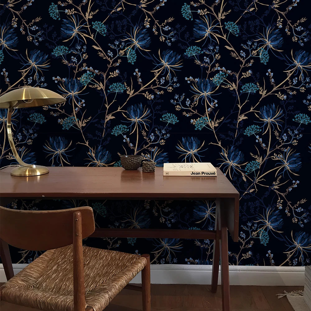 Blue Watercolor Floral Waterproof PVC Peel-and-Stick Wallpaper – Moisture- & Mould-Resistant for Walls, Cabinets & Furniture