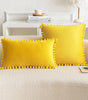 *Yellow & Orange Pompom Polyester Velvet Pillow Cover – 17.72 or 19.69 in Square / 11.81 × 19.69 in Lumbar (45 × 45, 50 × 50 or 30 × 50 cm), 1 Piece